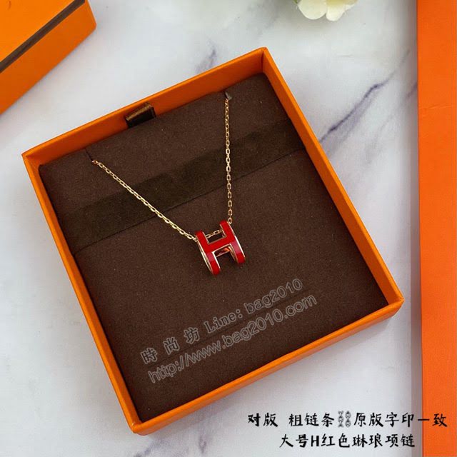 Hermes首飾品 愛馬仕紅色H琳琅大號項鏈 Hermes對版粗鏈條女士項鏈  zgh1525